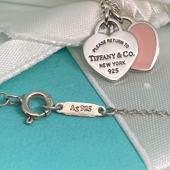 Tiffany & Co Return to Tiffany double pink enamel heart necklace 925 silver box - Picture 4 of 6